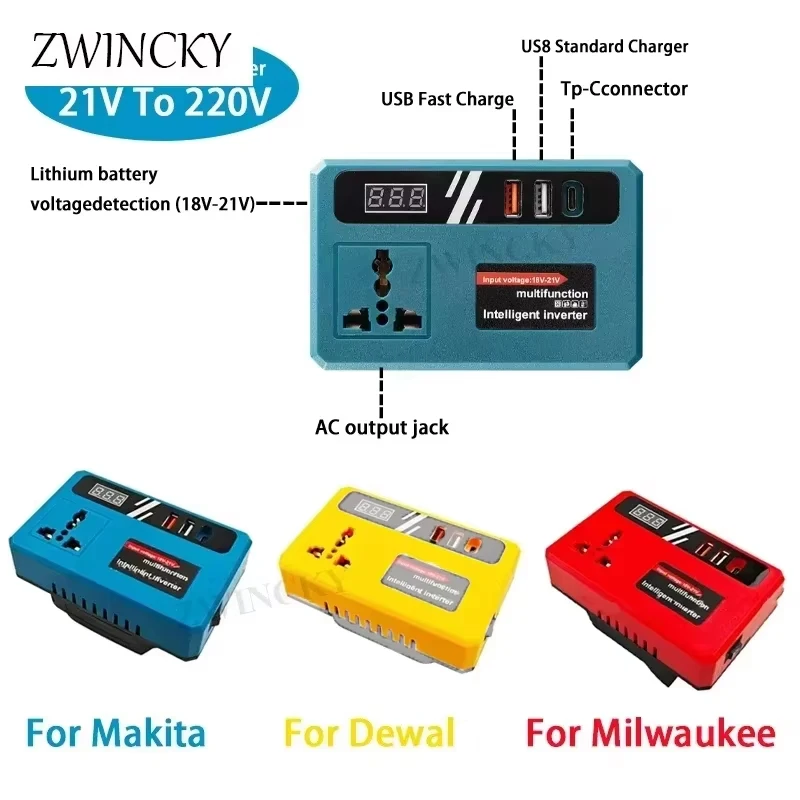 Lithium Battery Inverter DC 18-21V To AC 220V Electric Tool Battery Inverter Power Inverter Fit for DeWaltt Makita Milwaukee