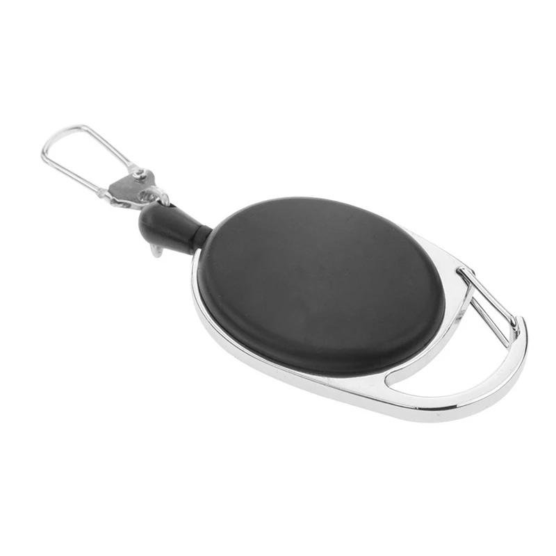 3X Heavy Duty Retractable Carabiner Badge Tinker Reels 60Cm Pull Wire With Key Ring Clip Black