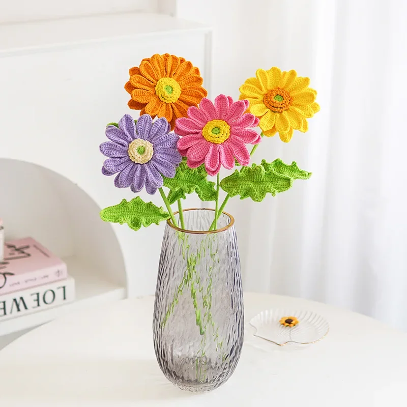 Nuevo ramo de flores de Gerbera de ganchillo a mano, regalos creativos para vacaciones