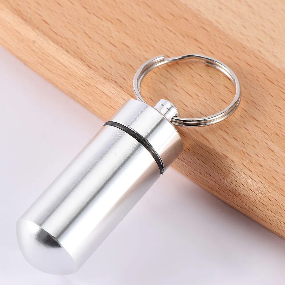 Creative Metal Waterproof Aluminum Pharmacy Bottle Keychain Pill Box Pill Sub-packaging Container Business Travel Storage Box