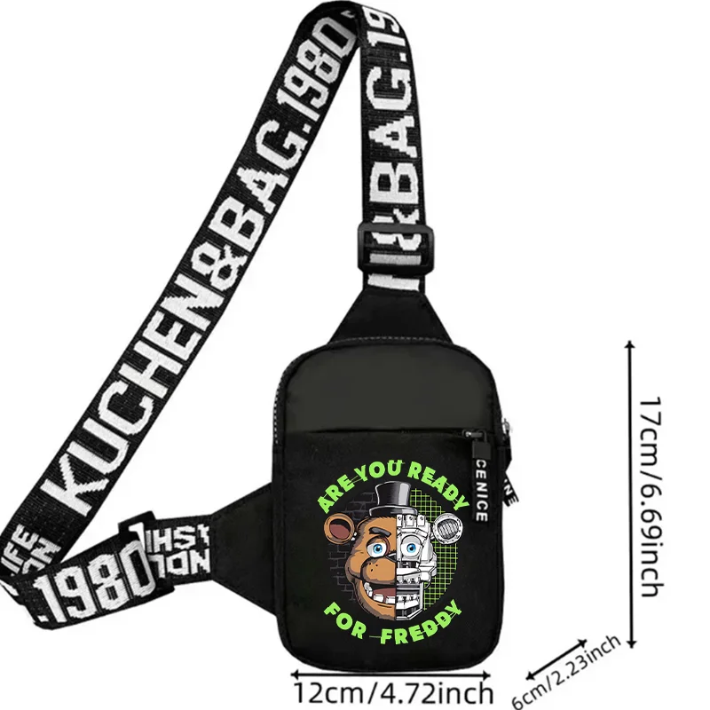 Cinco noites em freddys bolsa de ombro esportes casuais mini sacos de telefone fnaf dos desenhos animados anime figura impressa masculino crossbody pacote presente