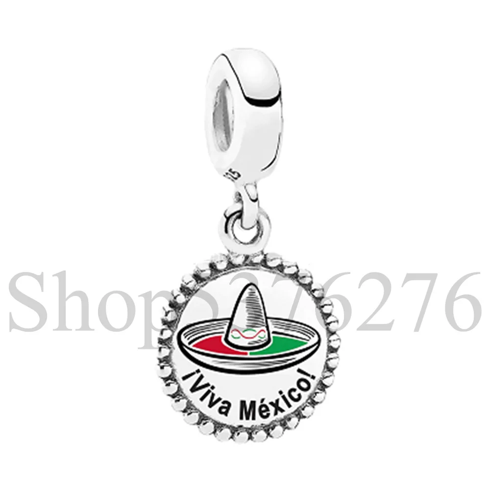 Бусина из стерлингового серебра 925 пробы Viva Mexico Sombrero Costa Rica Travel Dangle Charm Fit Pandora Женский браслет Подарок DIY Ювелирные изделия