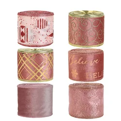 2M Christmas Ribbon DIY Gold Pink Xmas Tree Bow Making Padent Christmas Decoration Gift Packing Navidad New Year Party Supplies