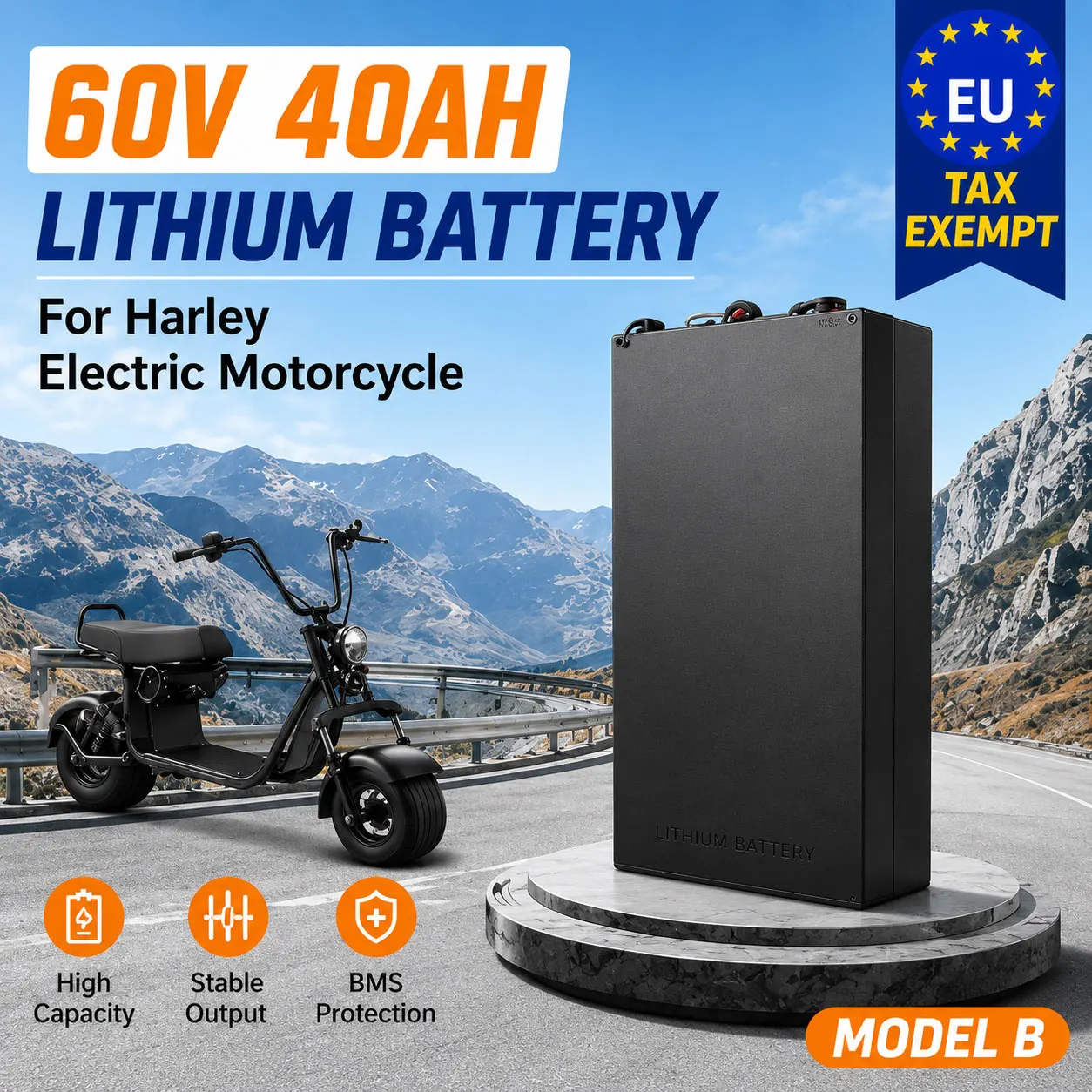 60V 30Ah Elektromotorrad Wasserdichter 18650 Lithium-Akku 1000W Geeignet für Harley Elektroroller-Akku