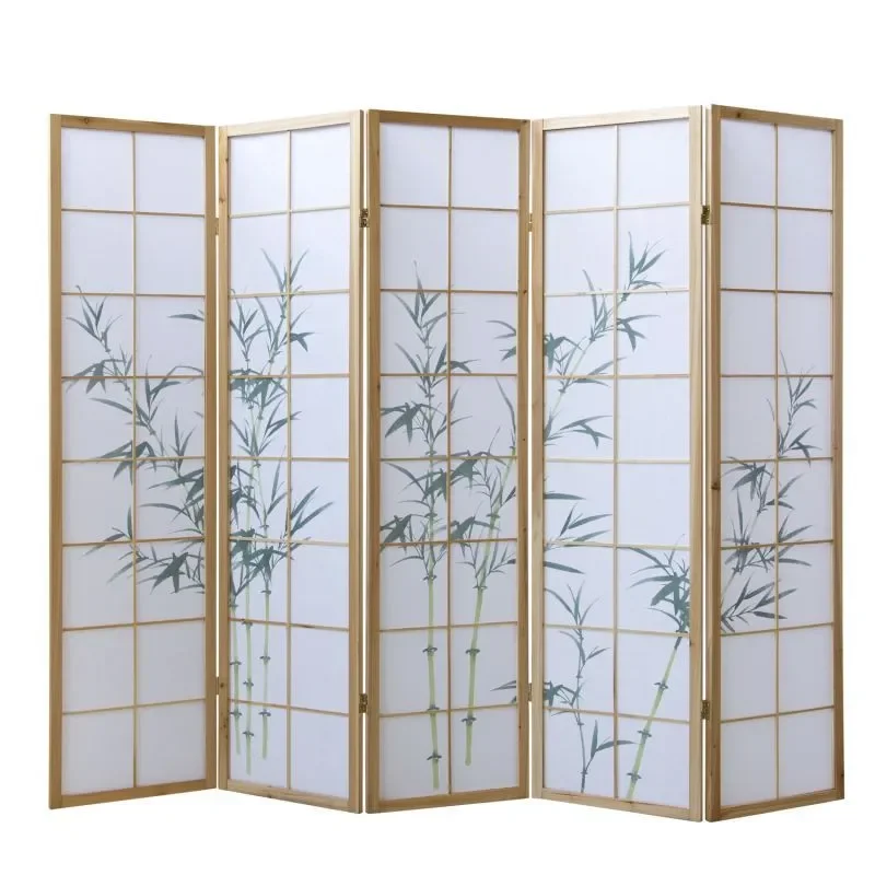 Natural Wood Hand Painted Folding Screen Room Divider Modern Simple Partition for Home Office Study Decoration
