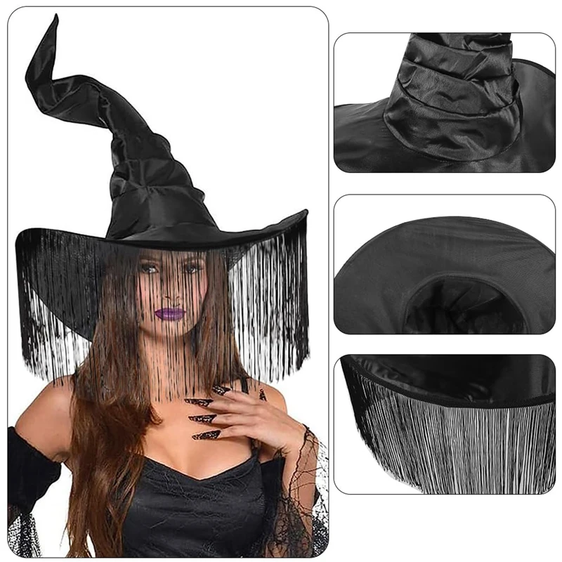 B39B-Witch Hat Wide Brim Pointed Hat Crooked Wizard Hat For Holidays Cosplay Carnival Halloween Decorations