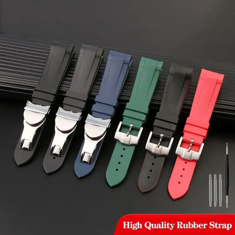 Rubber Watch Strap for Tudor Rudder Biwan Bronze Small Copper Flower Red Flower Black Bay GMT Curved End Silicone Watchband 22mm