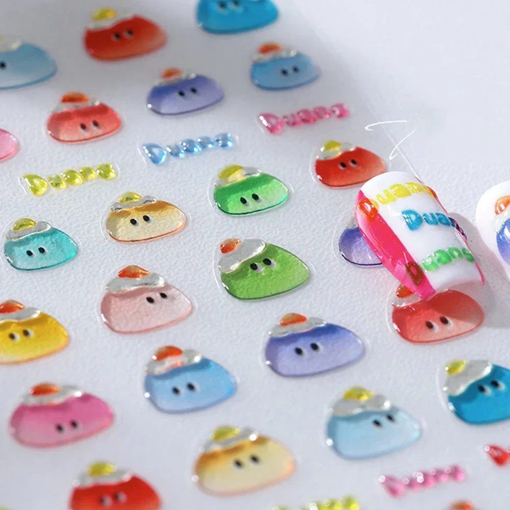 Autocollant d'ongle mignon boule de charbon coloré Kawii bricolage japonais 5D autocollant d'art d'ongle soulagement auto-adhésif ongles décoration manucure décalcomanie