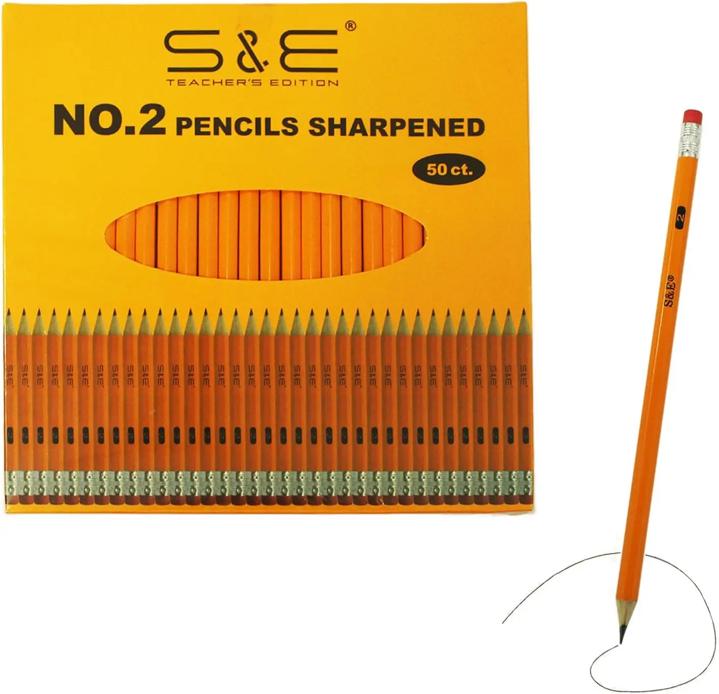 

50 Pre-Sharpened #2 HB Pencils, Wood-Cased with Erasers, Yellow, for School, Writing & Drawing