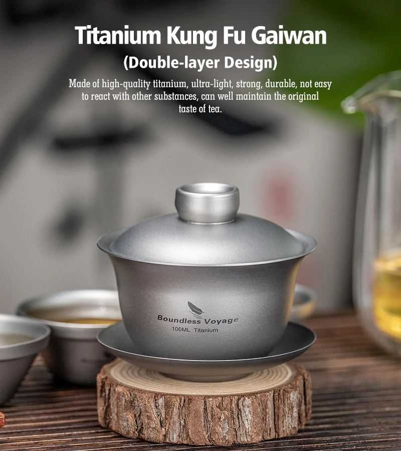 Boundless Voyage 100 ml Titan Gaiwan Traditionelles chinesisches Kung-Fu-Teeset mit Deckel Hitzebeständige doppelwandige Teeschüssel – Detail 1