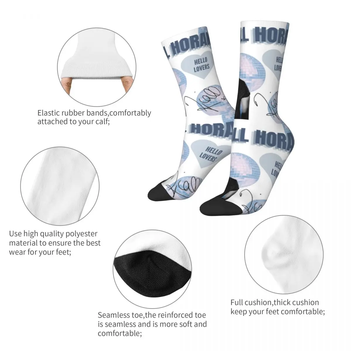 Funny Niall Horan Disco Ball Basketball Socks Polyester Crew Socks for Women Men Breathable