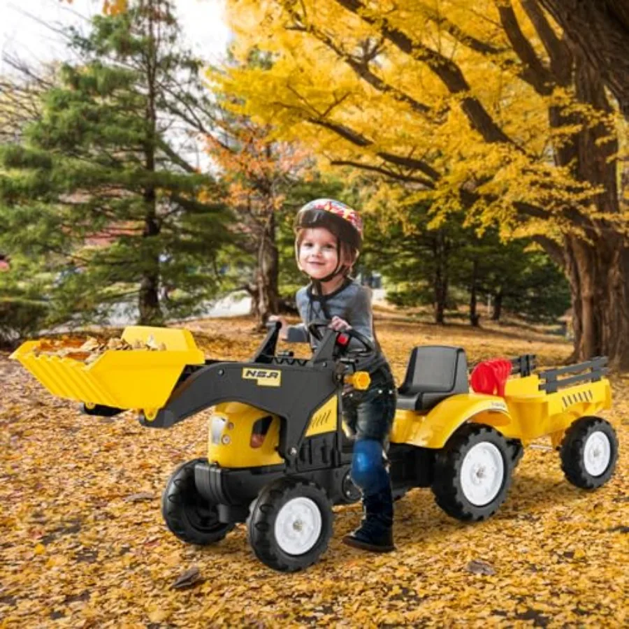 手動制御のバケット、取り外し可能な貨物トレーラー、シャベル、レーキ、6輪、ホーン付きの掘削機ペダルディガーカーブルドーザーに乗ってください。