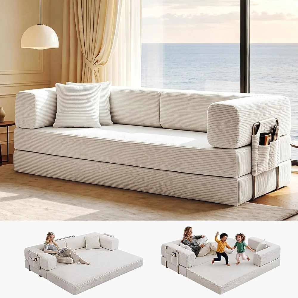 Folding Sofa Bed Convertable Corduroy Couch King Size Floor Sleeper 4-in-1 DIY Combination Modular Sofa Fold Out
