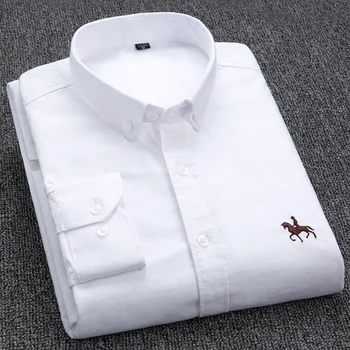 Katoenen Oxford-shirt voor heren, geruite gestreepte casual overhemden met lange mouwen, mannelijke zak, regular-fit button-down werkmanoverhemd S ~ 6XL