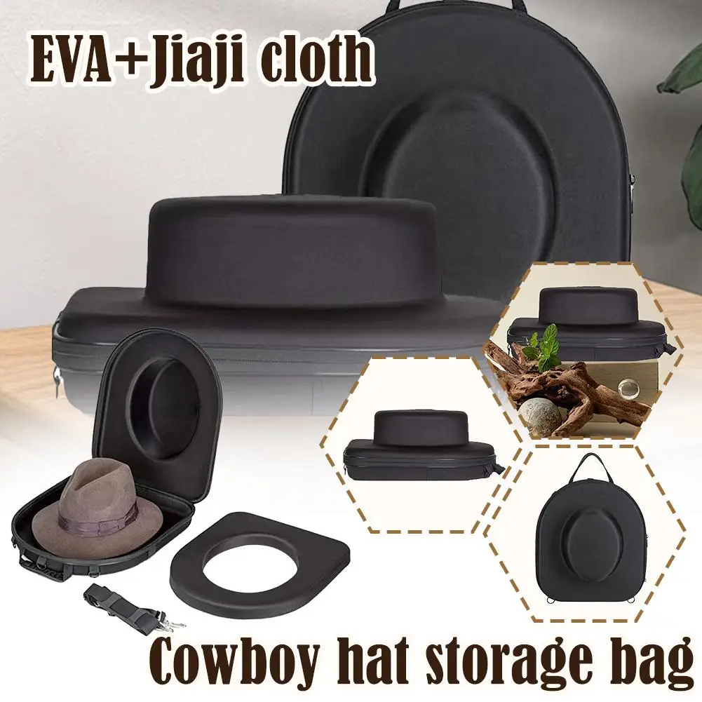 Premium Hat Travel Case Crush Proof Hat Bag Cowboy Case Black Straps, with Carrying Backpack Fedora Hat X3Z0