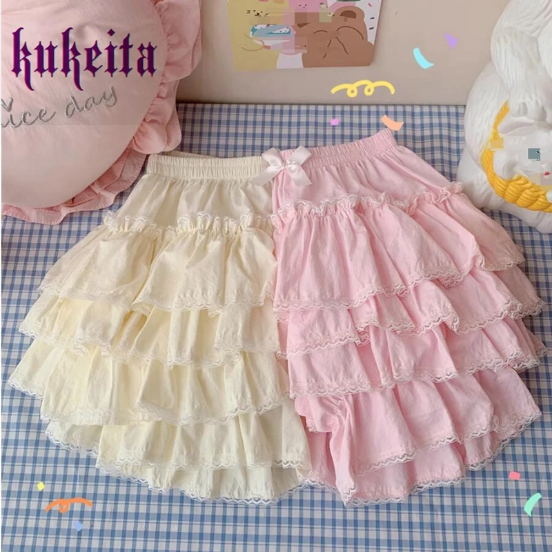 Kukeita Harajuku Sweet Lace Gothic Lolita Shorts Skirts Y2k Japanese Kawaii Ruffles Bloomers Women Cute Summer Safety Shorts