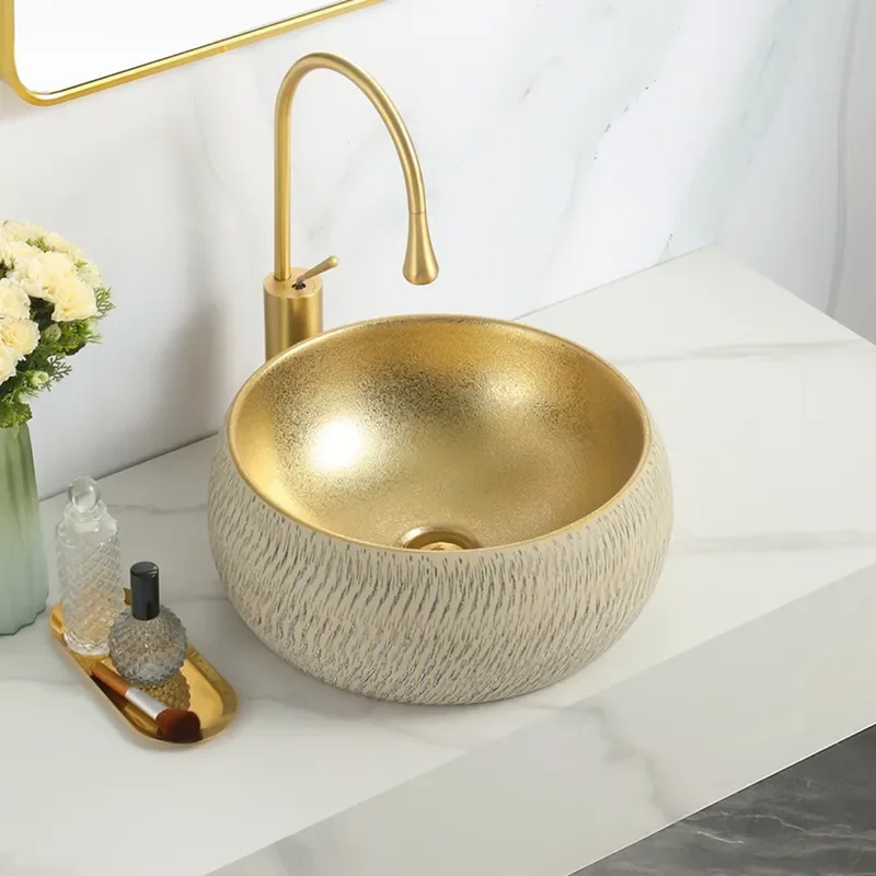 Rose Gold Ceramic Under Counter Basin Creative Art Washbasin Modern Bathroom Sink Vessel Bowl for Home Decoration Vanity Top