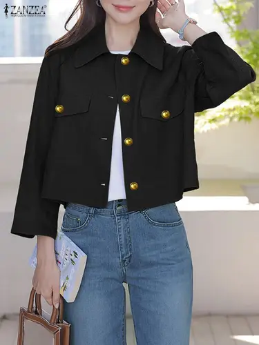 Imagen 2 del producto ZANZEA chaquetas de moda 2025 otoño abrigos de manga larga mujeres solapa Color sólido solo pecho Casual prendas de vestir exteriores sueltas Tops elegantes