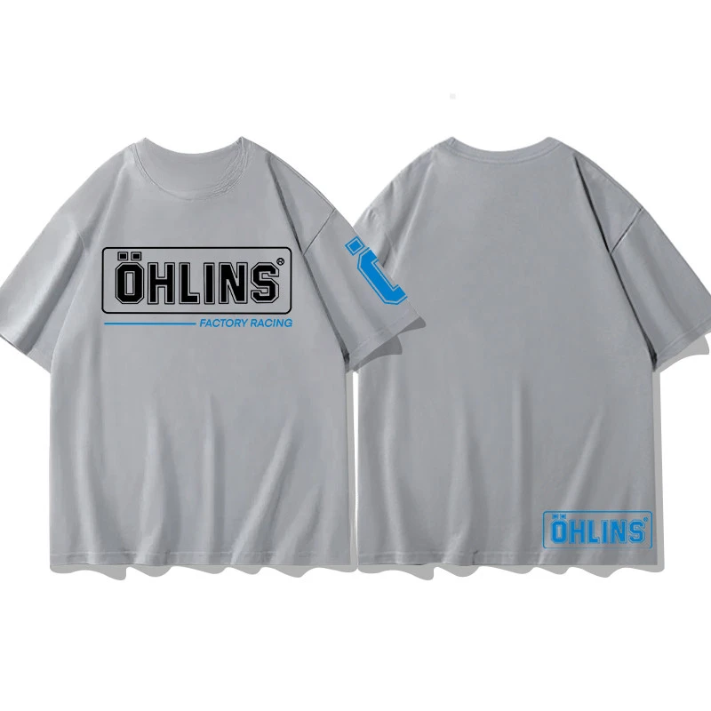 2026 OHLINS Light Gray T-shirt Collection Motorcycle Shock Absorber Print Short Sleeve T-shirt Racing Fan Clothes
