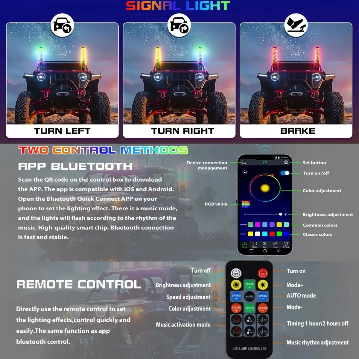 2PCS 1FT موٹی ایل ای ڈی وہپ اسپائرل چیزنگ آر جی بی فیٹ وہپ لائٹس برائے اے ٹی وی کین ایم پولارس فار اسپائرل ایل ای ڈی وہپ لائٹس