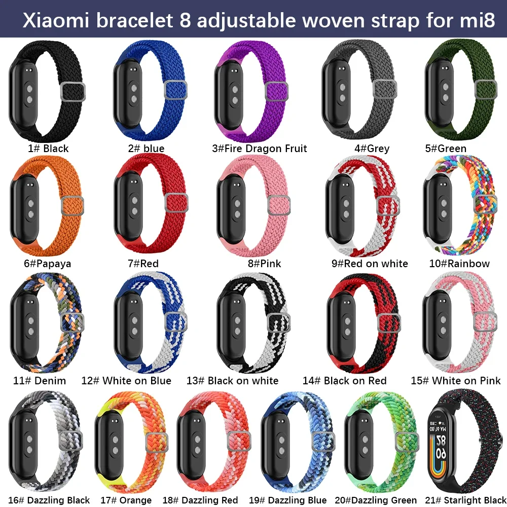 Braided Strap for Xiaomi Mi Band 8 Elastic Nylon Solo Loop Adjustable Watchbands Replacement correa bracelet for Miband 8 NFC