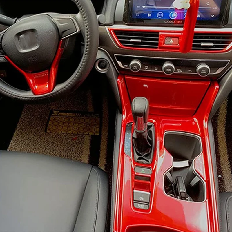 Couvercle de panneau de changement de vitesse de console intérieure de voiture en ABS, garniture rouge, accessoires pour Honda Accord 10th, 2018, 2019, 2020, 2021, 2 pièces