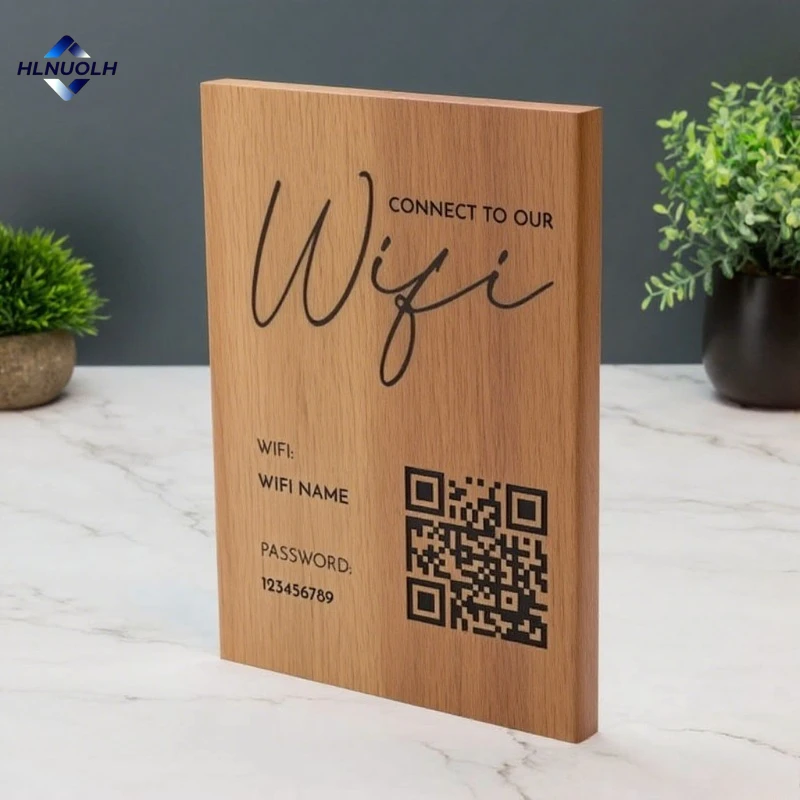 

Custom Wifi Wooden Block Plaques with Password Info and QR Code Office Cafe Shop Custom Wood Signs Retro Home Decor Plaque Gift