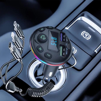 Car FM Transmitter Audio Receiver Handsfree Call With Display USB PD Fast Charge 3 in 1 Charge Cable for IPhone Huawei Xiaomi