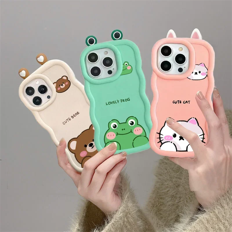 Mignon 3D oreilles yeux étui pour Motorola Moto E14 G84 5G G22 G14 E32 bord 40 NEO couverture ours lapin chat grenouille dessin animé