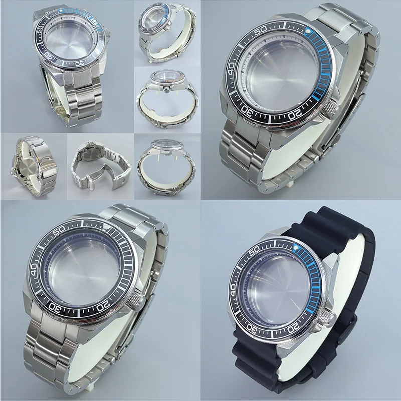 

43.8mm Steel Watch Case Bracelet parts Ceramic bezel For Nh35 Nh36 Nh34 Nh38 Movt Sapphire Glass Modified Samurai Diving Cases