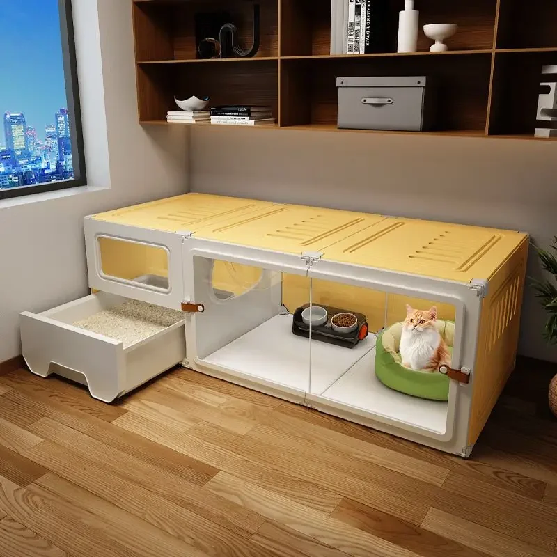 The cat cage does not occupy an integrated type with a toilet, and the cat villa is a small household indoor apartment.