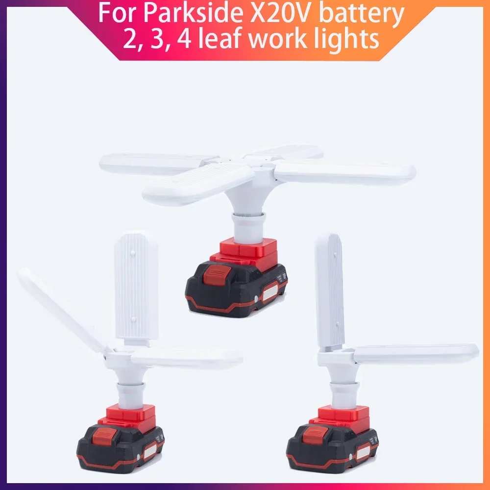 

20V Lithium Battery Power Tool Accessory for Parkside X20V Cordless Foldable Work Light with 4 Leaf Lights and Portable Lantern