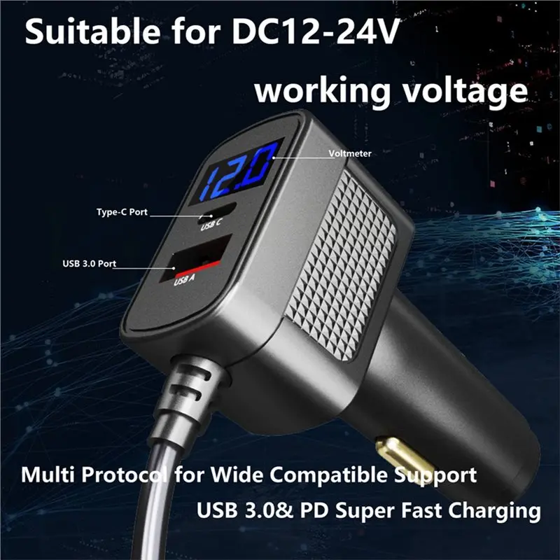 USB-A+ Type C 3 Meter Mini Car Adapter 12-24V Fast Charging For Starlink Mini Accessories - view 5