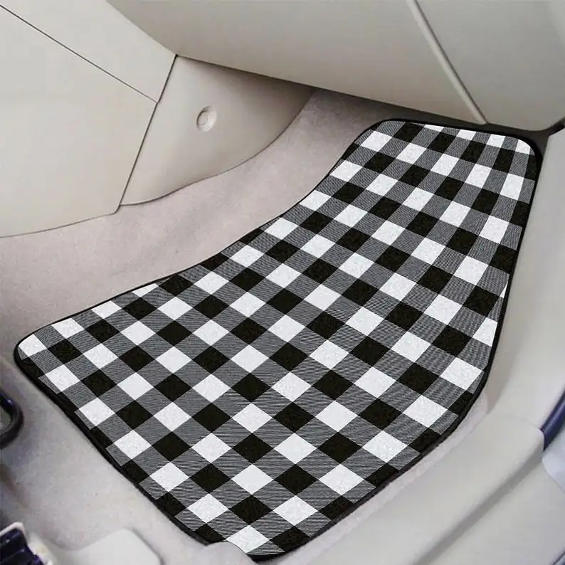 Car Floor Mats Black and White Buffalo Plaid Pattern For Most Cars and SUVS Floorboard Mat Set of 4 or 2 Front and Back