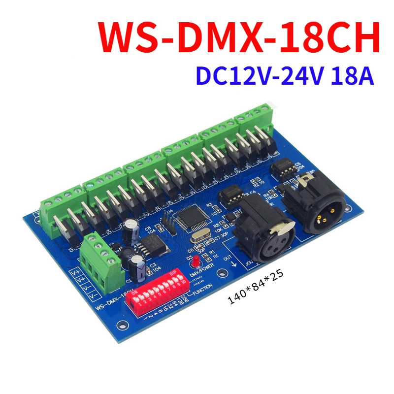 18CH DMX512 LED RGB Controller 18 Channels 6 Group Decoder Led Dimmer XRL 3P RJ45  WS-DMX-18CH  for RGB LED Strip Lamp DC12V-24V