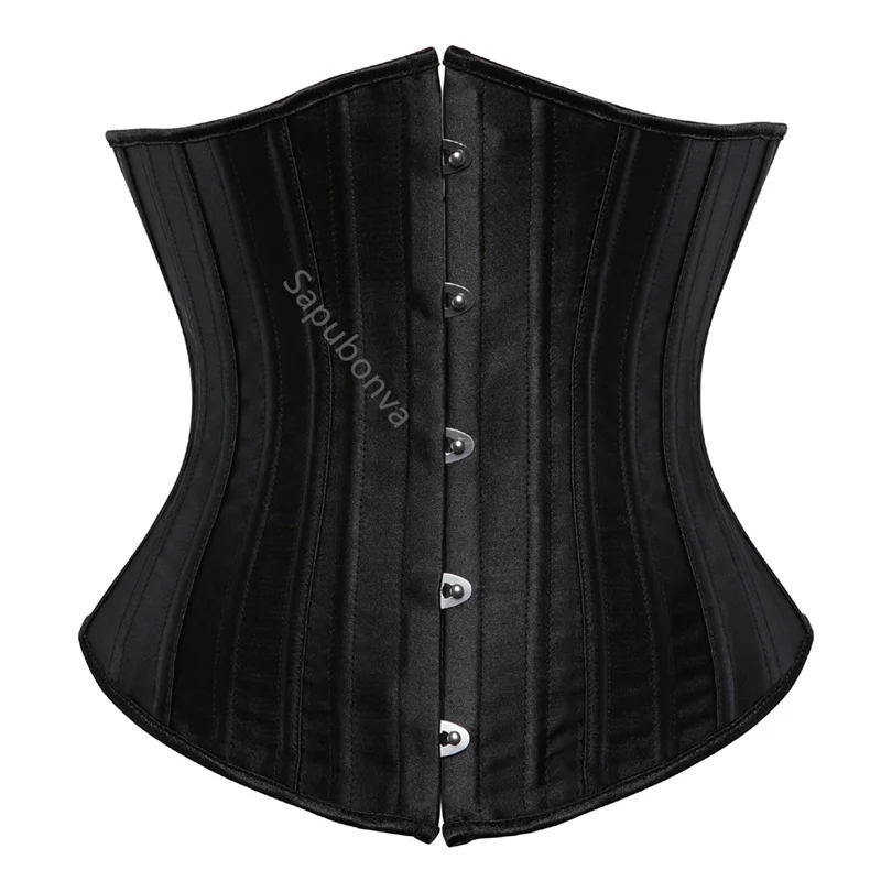 Sapubonva Underbust Corset 26 Spiral Steel Boned Body Shaper Woman Sexy Waist Control Black Satin Plus Size Corselet Top