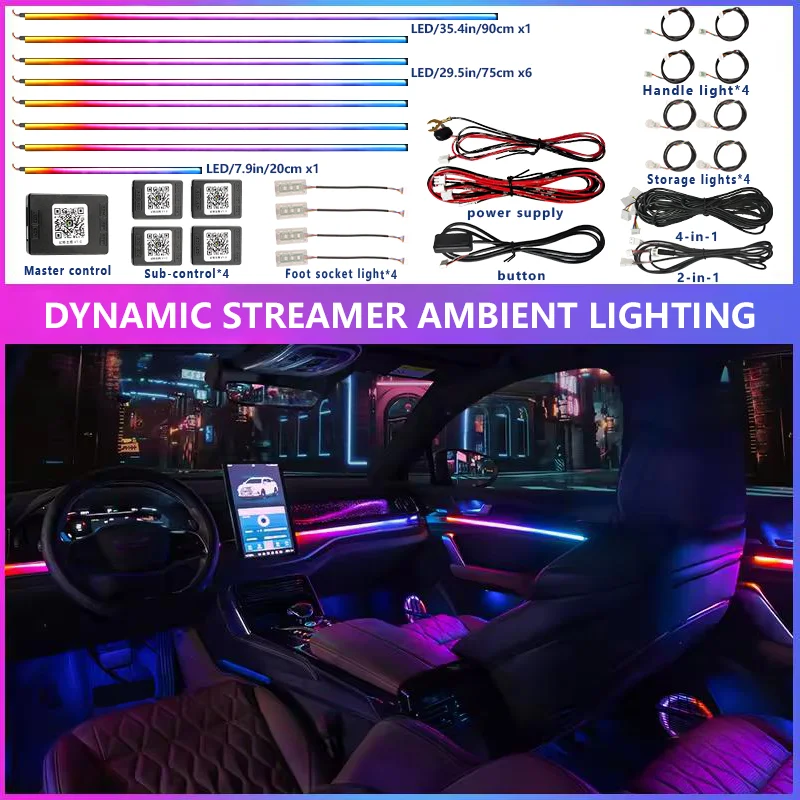 Full Colors Streamer Car Ambient Lights RGB Color Universal LED Interior Hidden Symphony Atmosphere Lamp