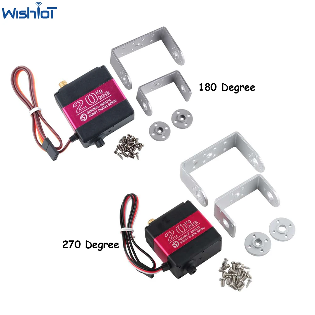 Rds3218 20kg servo digital ângulo de 180/270 graus ajustável duplo eixo com suporte u ip66 à prova dwaterproof água metal engrenagem para rc robô