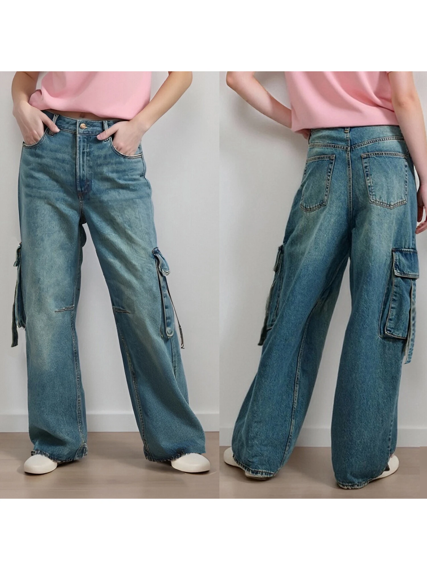 

Женские джинсы-карго свободного кроя, джинсовые брюки с низкой посадкой и несколькими карманами для уличной и офисной одежды