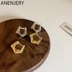 ANENJERY Silver Color Geometric Metal Earrings For Women Hot Selling Creative Golden Metal Earrings pendientes mujer