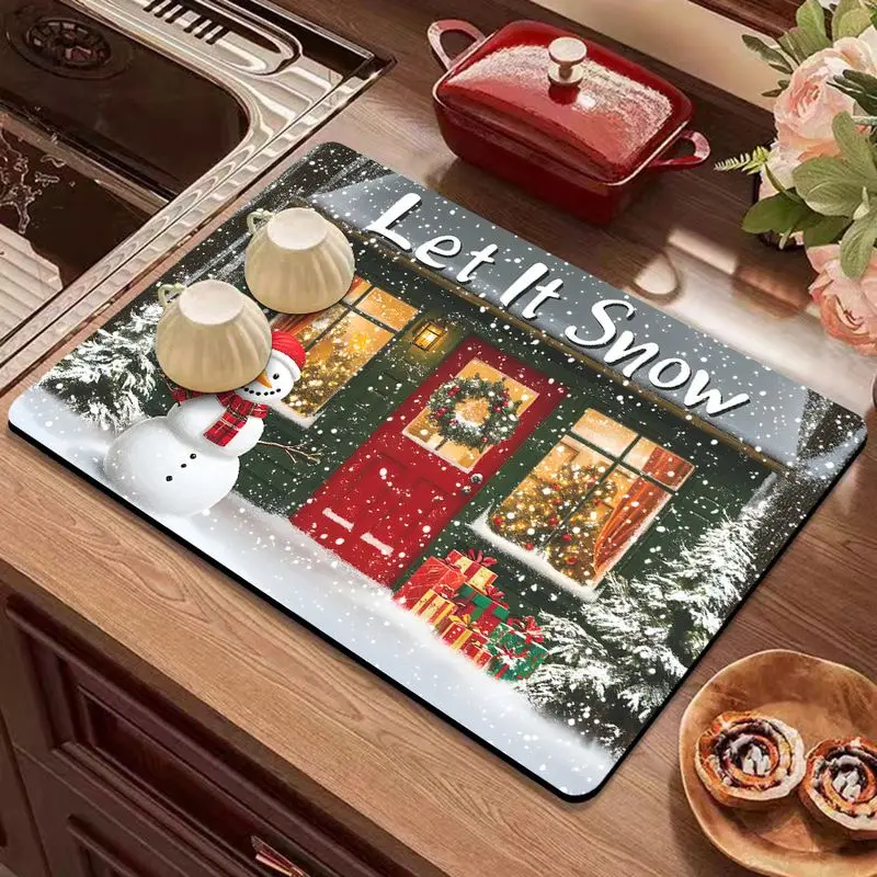 VIKAMA Christmas Tableware Draining Mat Coffee Maker Absorbent Quick Dry Mat Festive Home Decor for Coffee Bar Kitchen Table