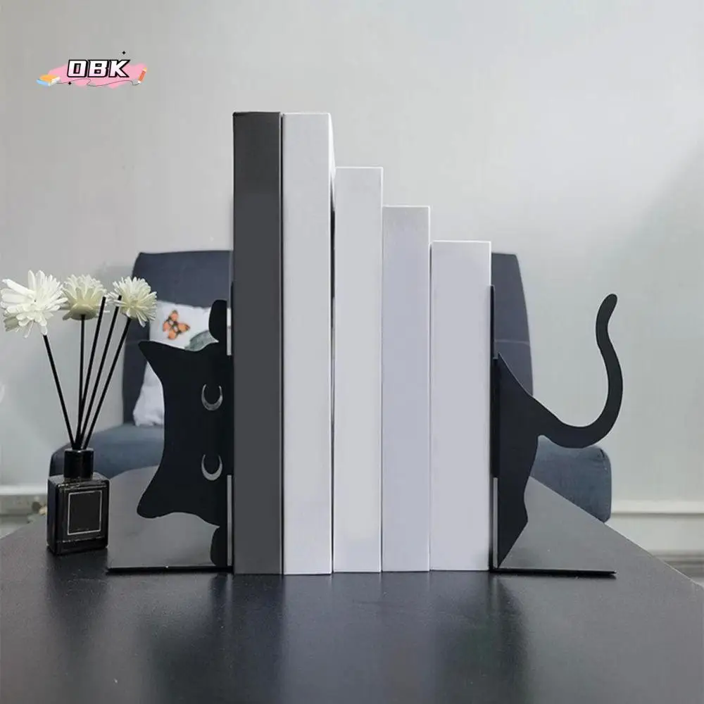 

Cute Whimsical Cat Design Metal Bookends Rounded Edges Cartoon Book Holders Black Decorative Cat Bookends Office