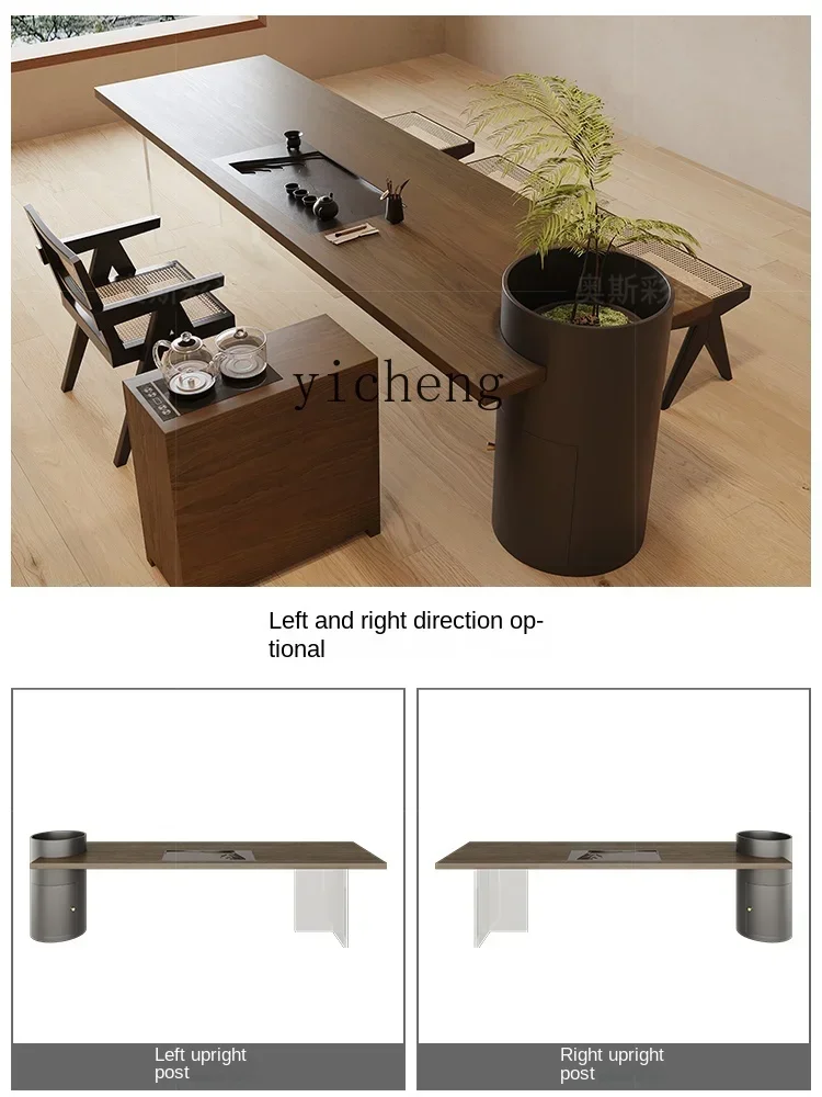 y9.1- Creative Solid Wood Tea Table Can Plant Flower Trees Boss Office Tea Table Desk With Tea Tray integrated