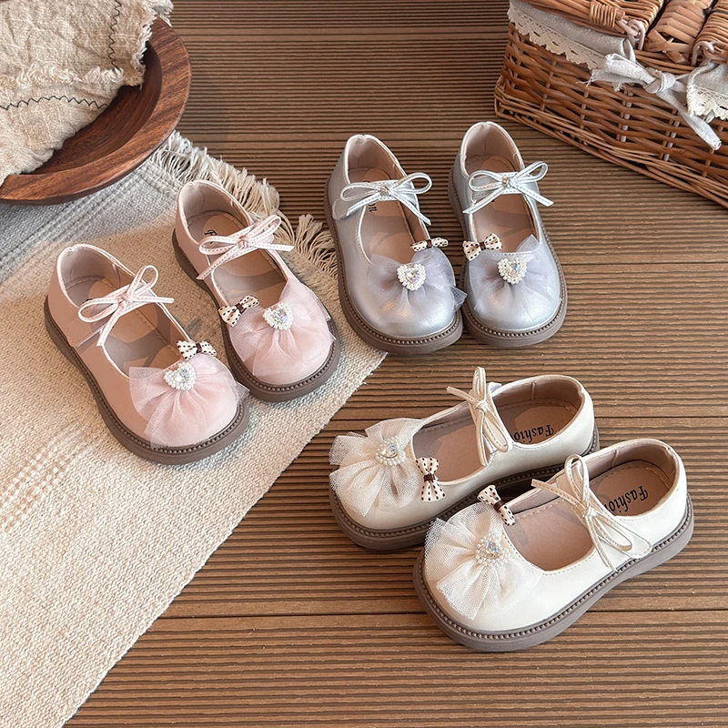 Summer Girl's Princess Shoes Bowknot Heart Chunky Sweet Kid's Flat Shoe Solid Colors Anti-slip Daily Lovely Children Shoes 7-12Y