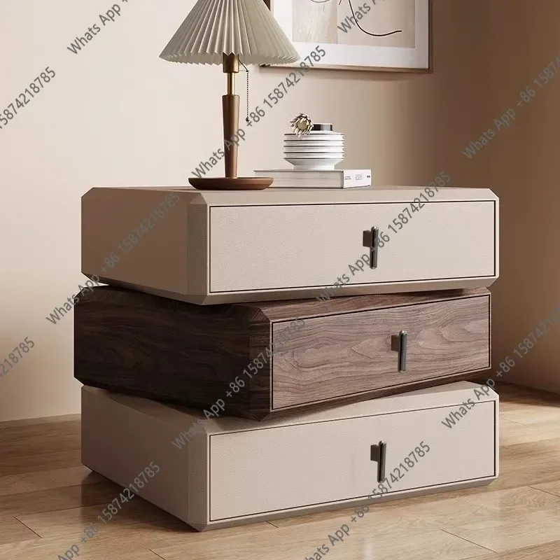X All Solid Wood Italian Cream Bedroom Three-layer Rotatable Bedside Table Bedside Table Simple Modern Light Luxury Creative Hom