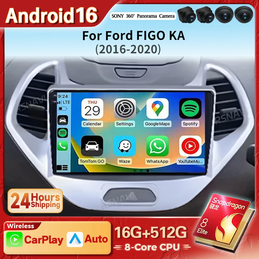 Android 16 Carplay Auto 2K Screen Car Radio DSP Multimedia Video Player For Ford FIGO 2016 - 2020 Autoradio GPS Stereo Qualcomm