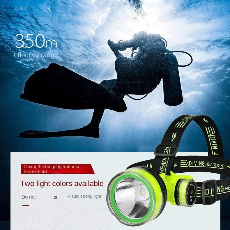 

Deep diving headlight with strong bald head and wearable underwater lighting for fishing, IPX8 waterproof and rechargeable