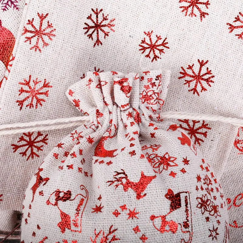 Bolsas de regalo de arpillera con cordón para Navidad, 16 piezas, envoltorio para dulces, suministros para fiestas de Navidad