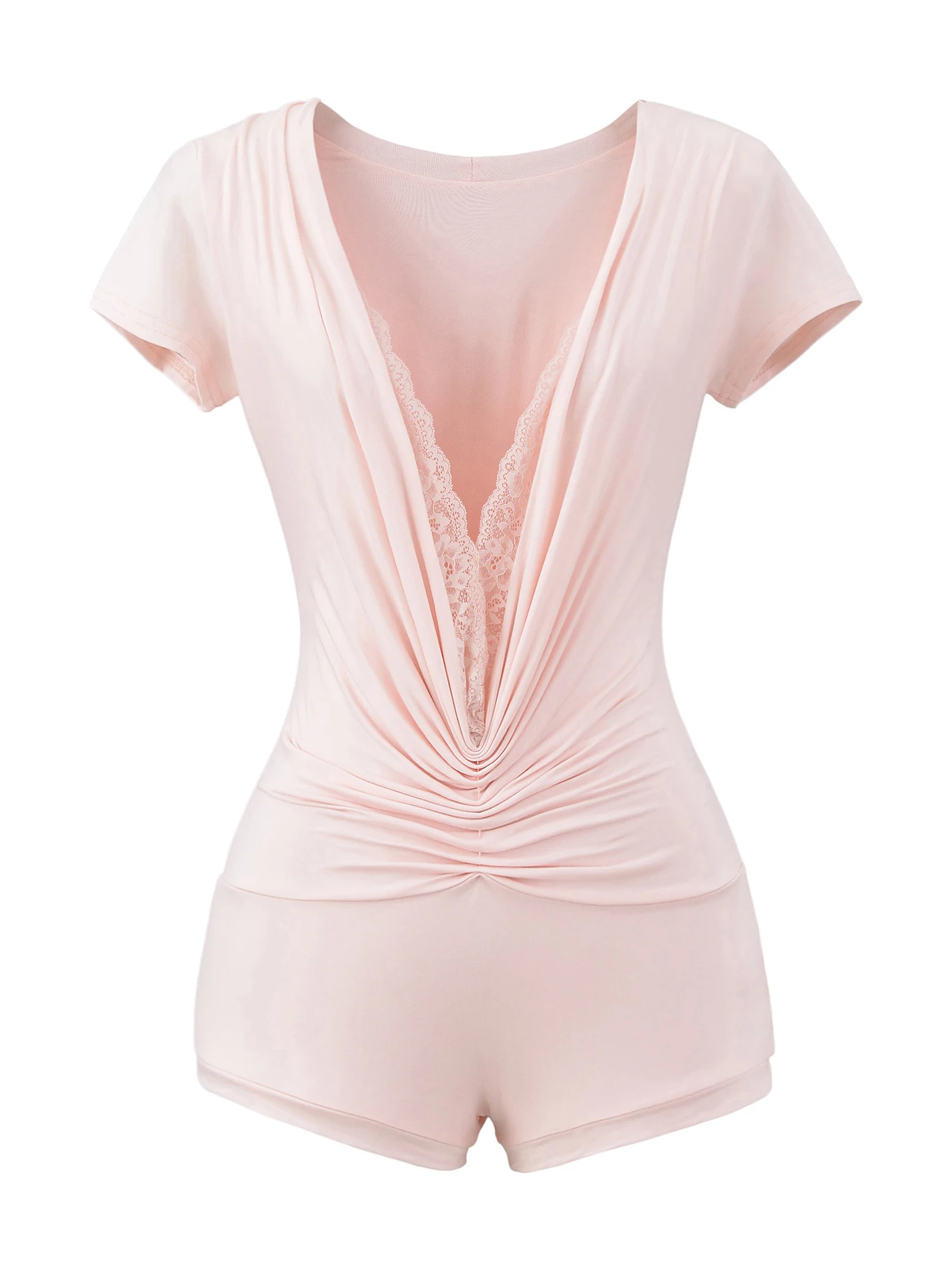 Sexy Deep V-Ne Lace Patchwork ort Sve Onesie Design Sense Twist Versatile Base irt Street Sle Slim Fit Summer Top