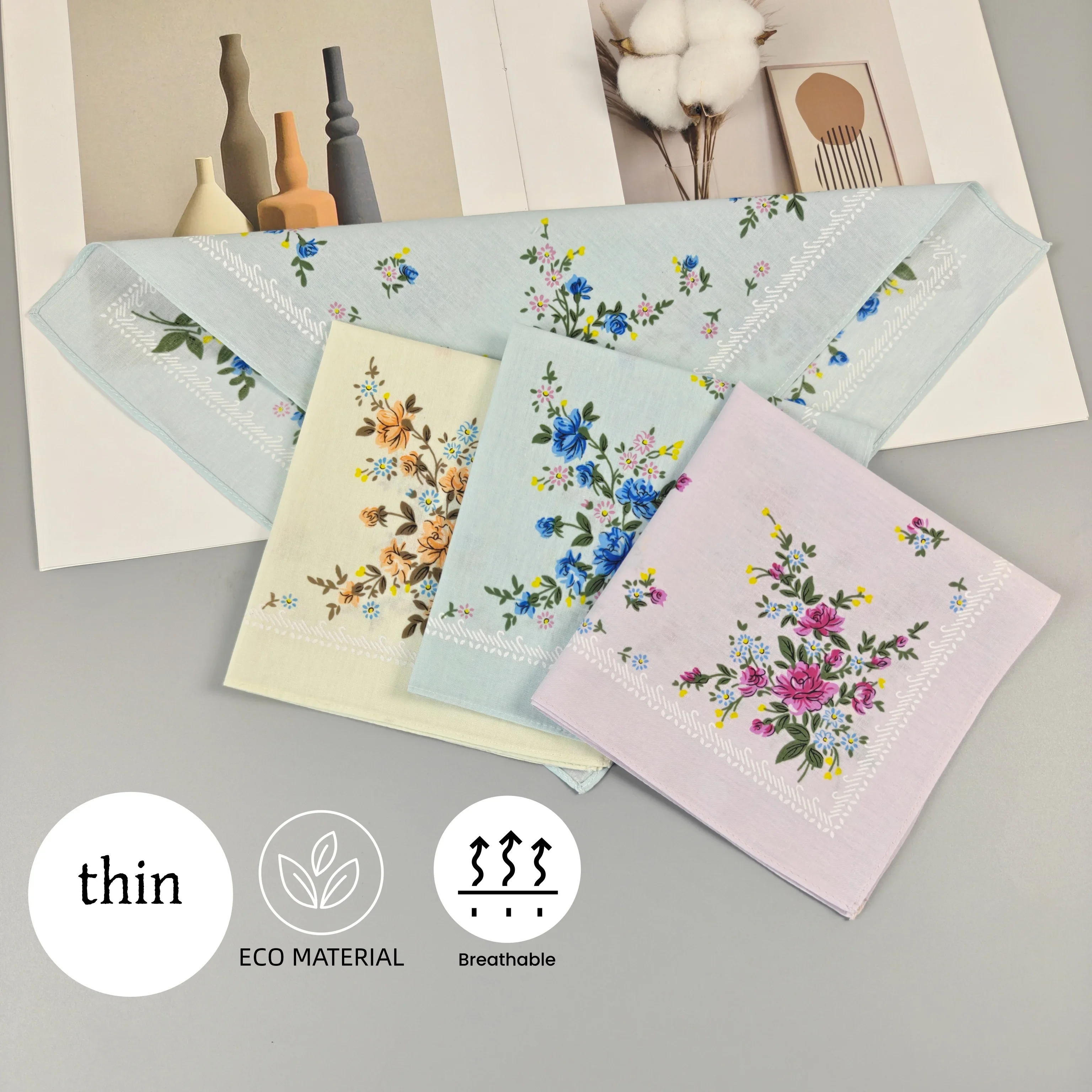 11.6 بوصة/29.5 سنتيمتر القطن هلال المرأة المطبوعة منديل الرجعية 6 قطعة شعور رقيقة #3